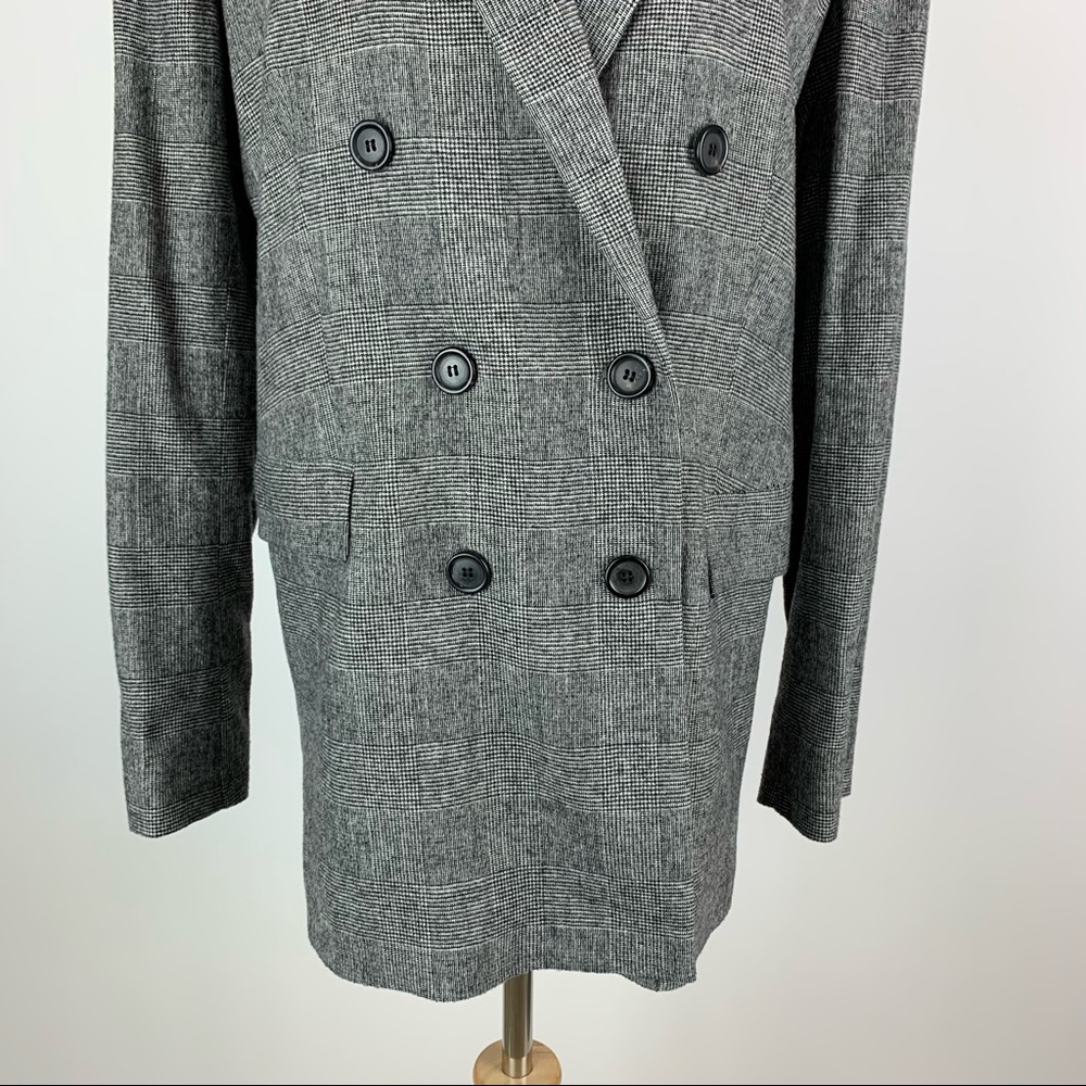 ZARA Black Plaid Double Breasted Blazer Medium - Picture 4 of 16